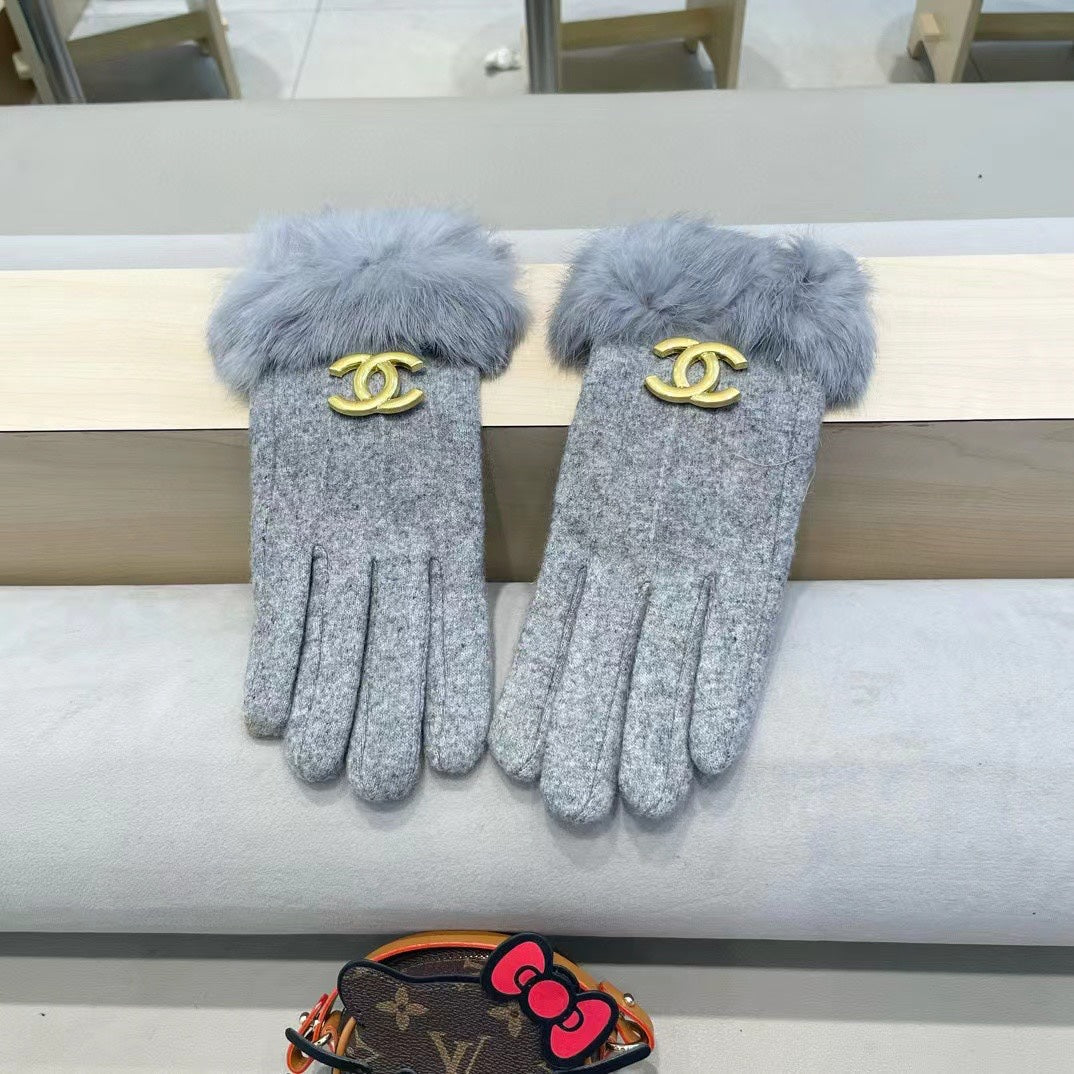 GLOVES IN COOL GRAY WOOL AND RABBIT FUR 417170 mysite