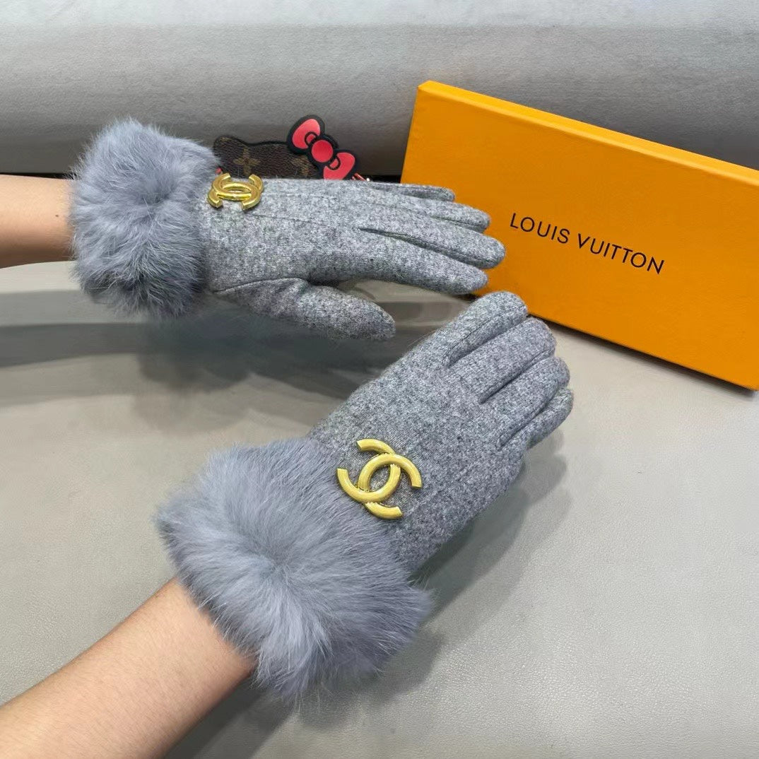 GLOVES IN COOL GRAY WOOL AND RABBIT FUR 417170 mysite