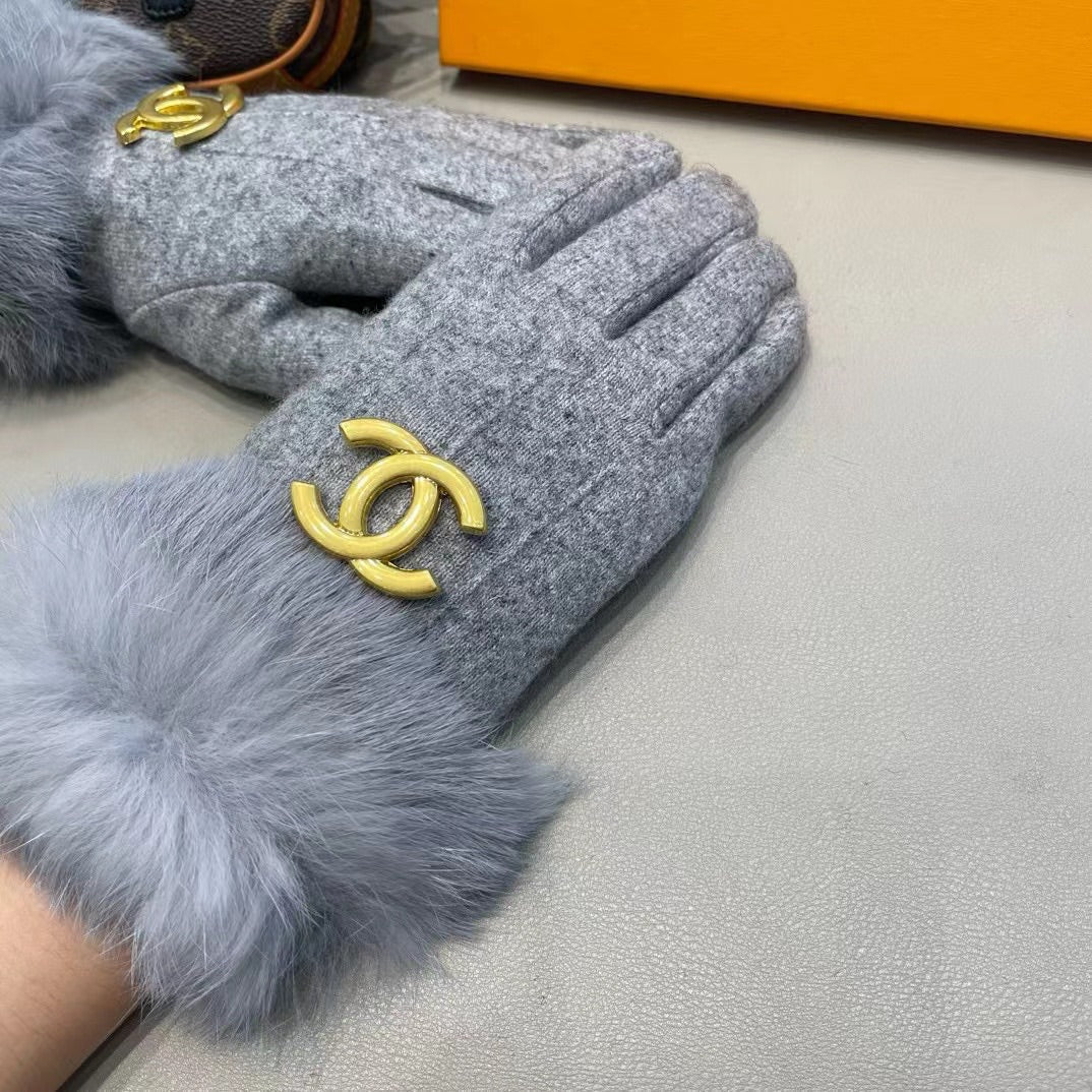 GLOVES IN COOL GRAY WOOL AND RABBIT FUR 417170 mysite