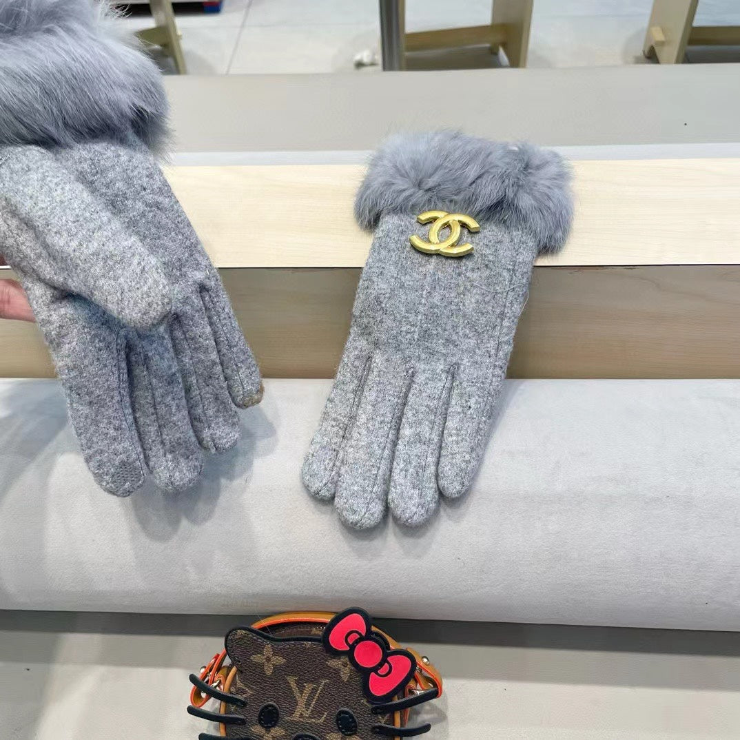 GLOVES IN COOL GRAY WOOL AND RABBIT FUR 417170 mysite