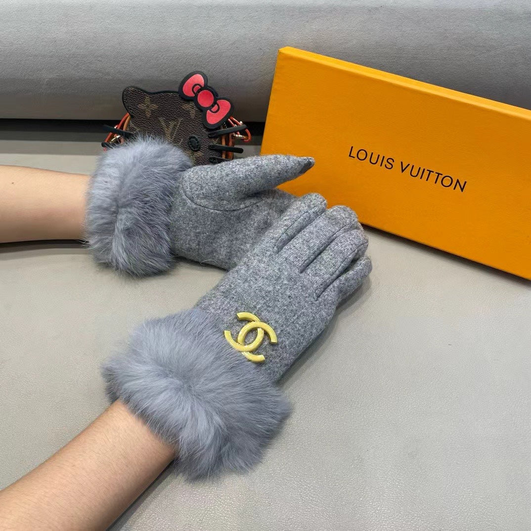 GLOVES IN COOL GRAY WOOL AND RABBIT FUR 417170 mysite