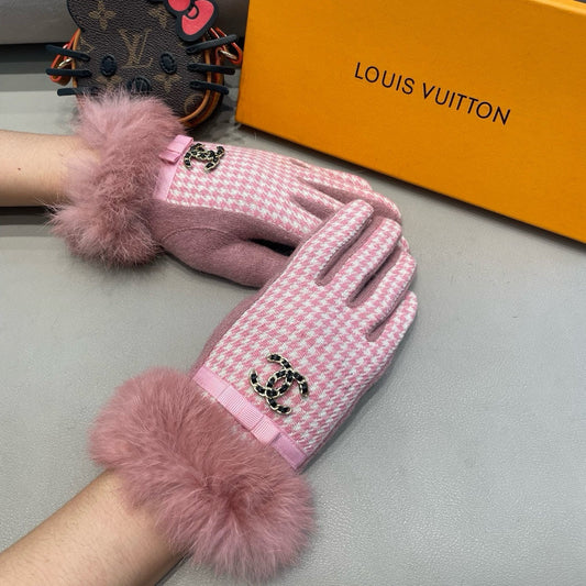GLOVES IN PASTEL PINK MIX WHITE WOOL AND RABBIT FUR 417181 mysite