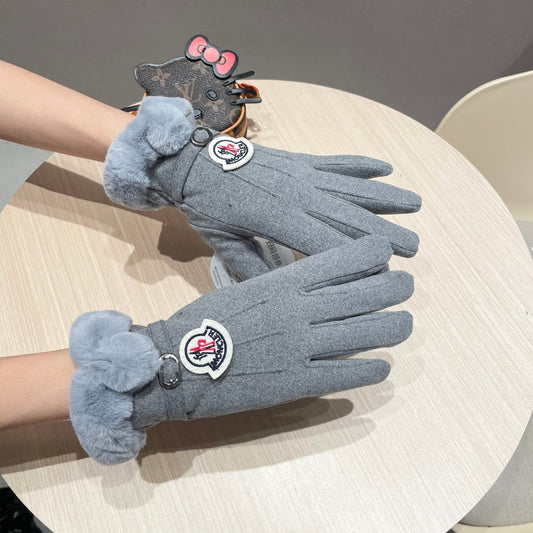 GLOVES IN COOL GRAY WOOL WITH RABBIT FUR 439080 mysite