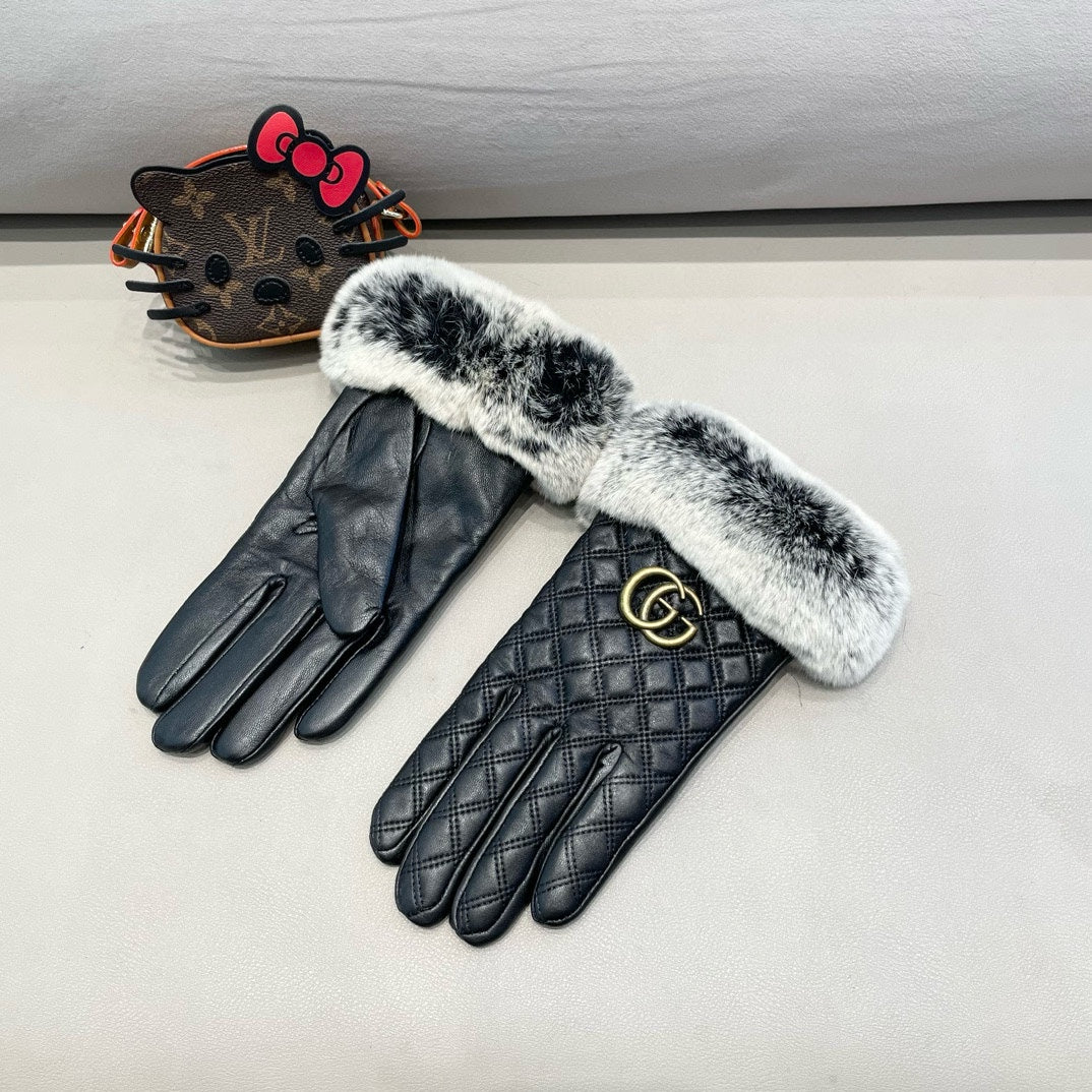 TOUCHSCREEN GLOVES IN BLACK RABBIT FUR AND LAMBSKIN 444433 mysite