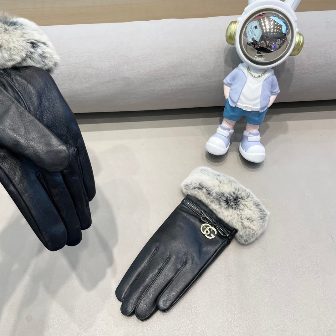 FUR-TRIMMED LAMBSKIN GLOVES BLACK WITH BOW 456265 mysite