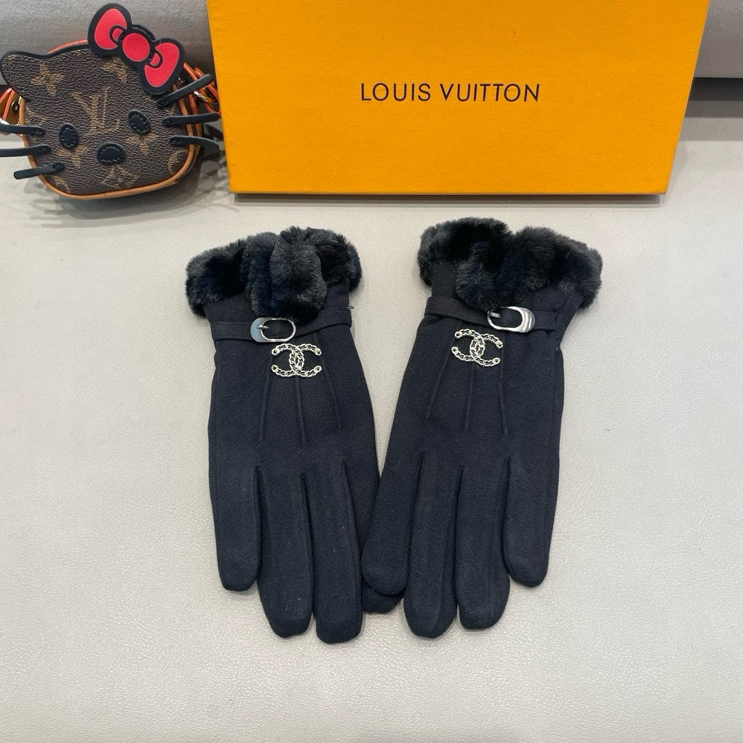 GLOVES IN BLACK WOOL WITH RABBIT FUR 458521 mysite
