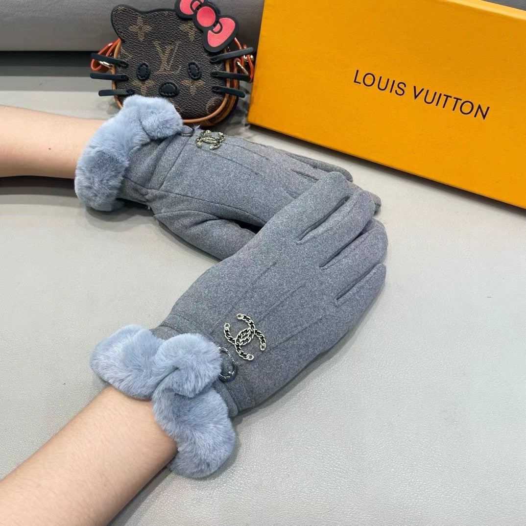 GLOVES IN SHARK GRAY WOOL WITH RABBIT FUR 458522 mysite