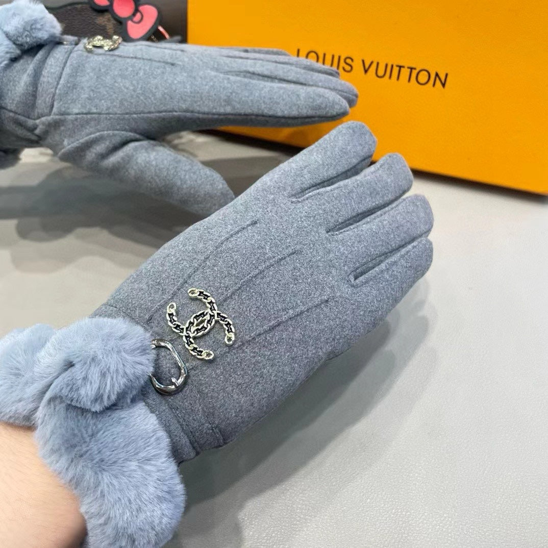 GLOVES IN SHARK GRAY WOOL WITH RABBIT FUR 458522 mysite