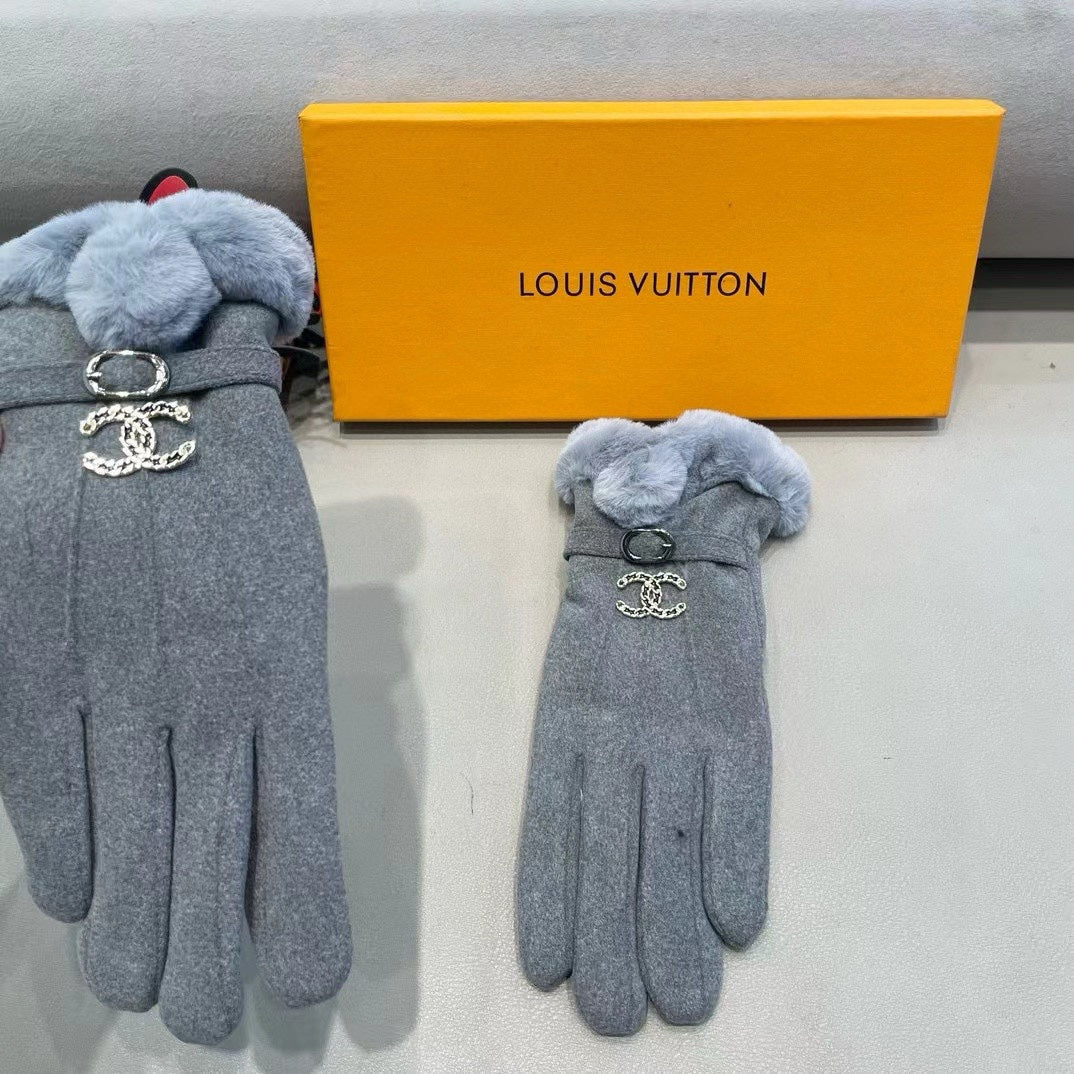 GLOVES IN SHARK GRAY WOOL WITH RABBIT FUR 458522 mysite