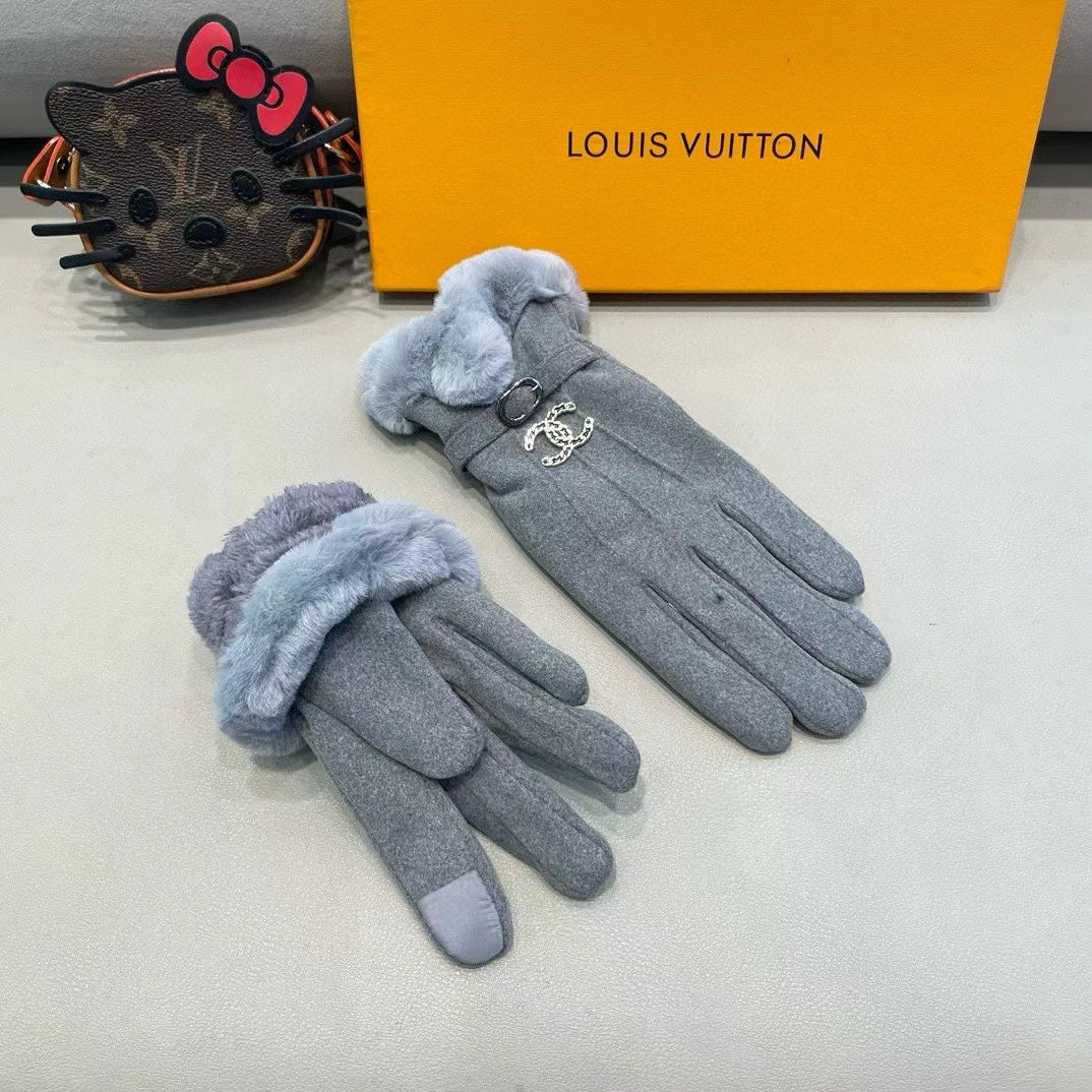 GLOVES IN SHARK GRAY WOOL WITH RABBIT FUR 458522 mysite