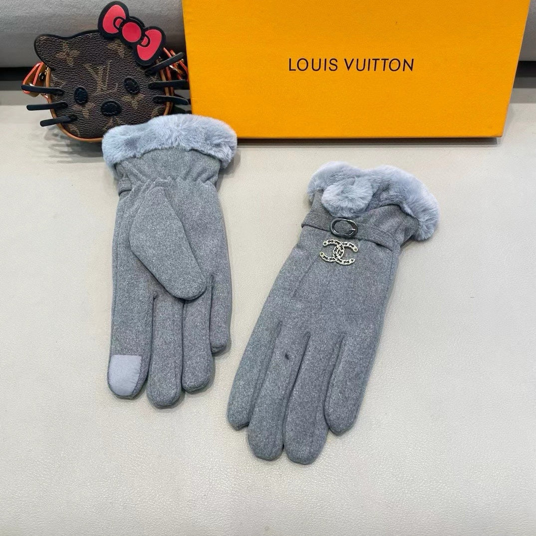 GLOVES IN SHARK GRAY WOOL WITH RABBIT FUR 458522 mysite