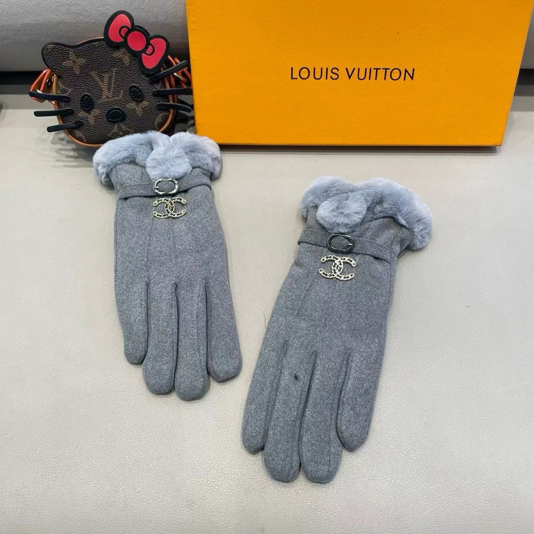 GLOVES IN SHARK GRAY WOOL WITH RABBIT FUR 458522 mysite
