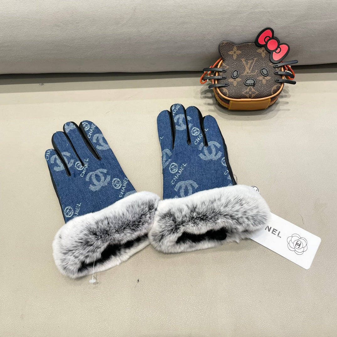 GLOVES IN NAVY BLUE DENIM AND BLACK CALFSKIN 463798 mysite