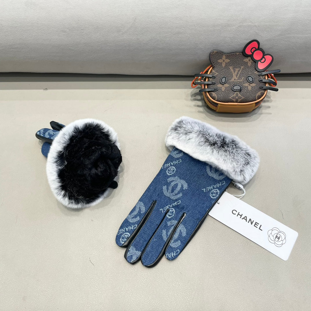 GLOVES IN NAVY BLUE DENIM AND BLACK CALFSKIN 463798 mysite