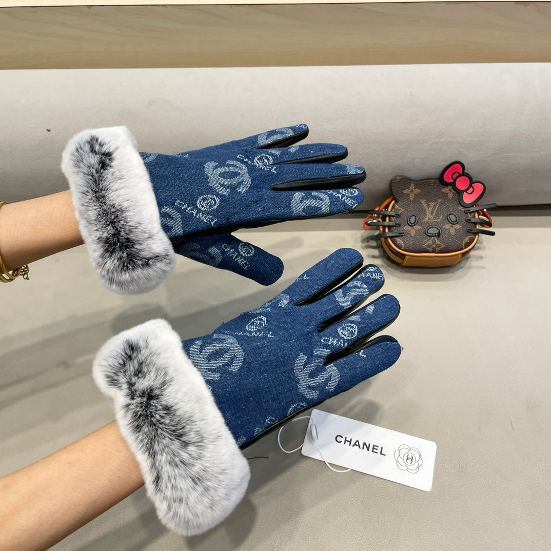GLOVES IN NAVY BLUE DENIM AND BLACK CALFSKIN 463798 mysite
