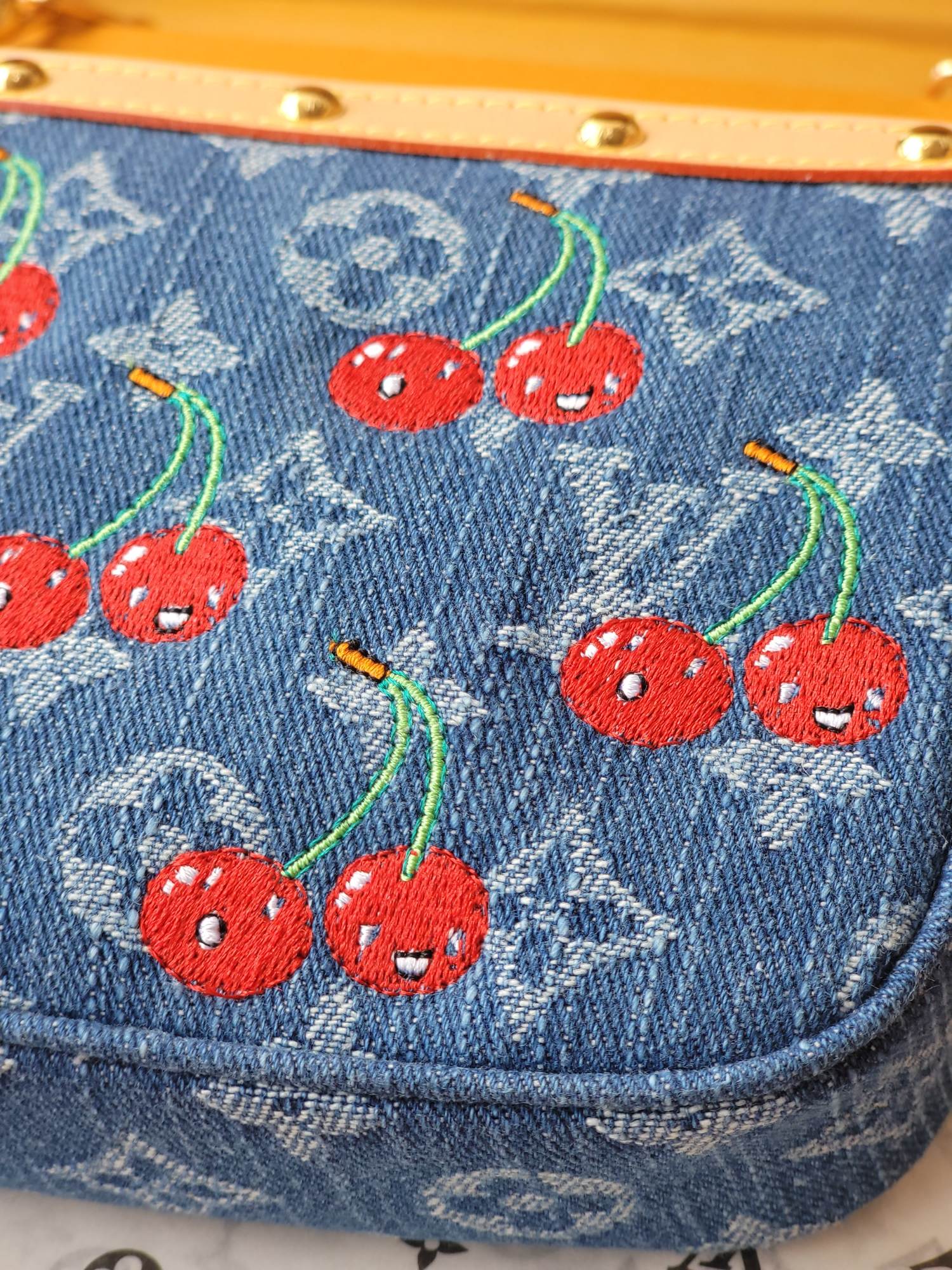 LV x TM M13994 Pochette Accessoires 22cm Blue Monogram Denim With Cherry Motif GHW mysite