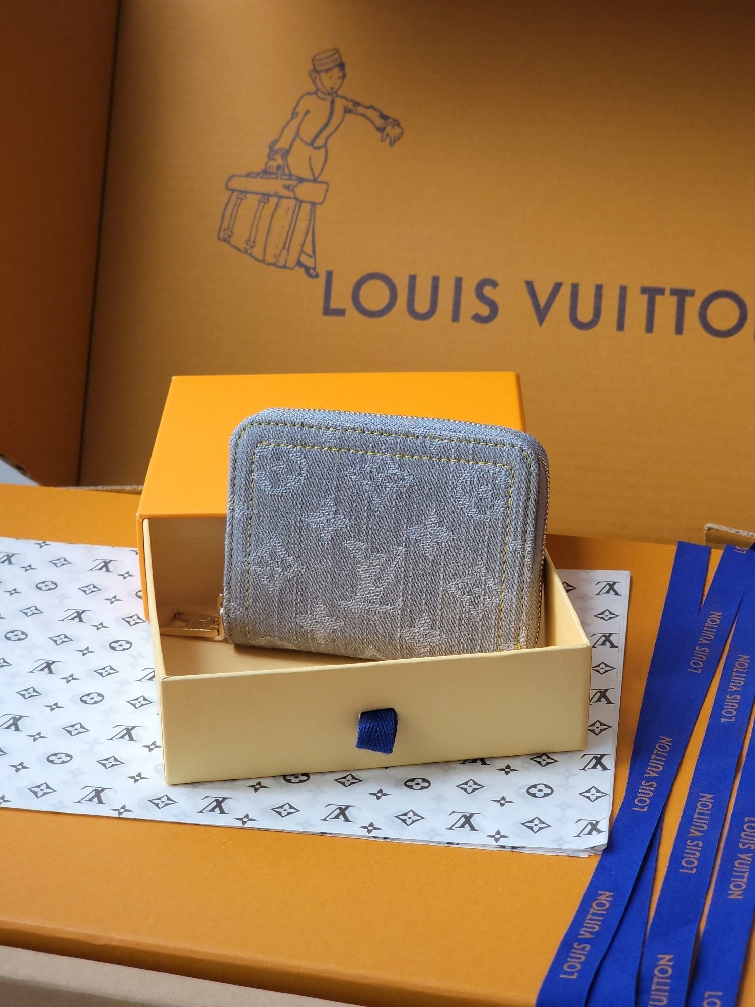 LV Zippy Coin Purse Grey Monogram Denim - Light GHW mysite