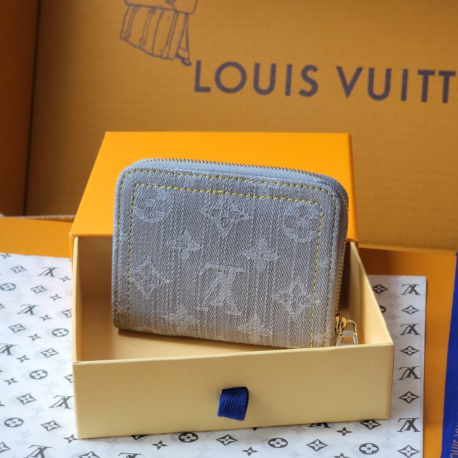 LV Zippy Coin Purse Grey Monogram Denim - Light GHW mysite