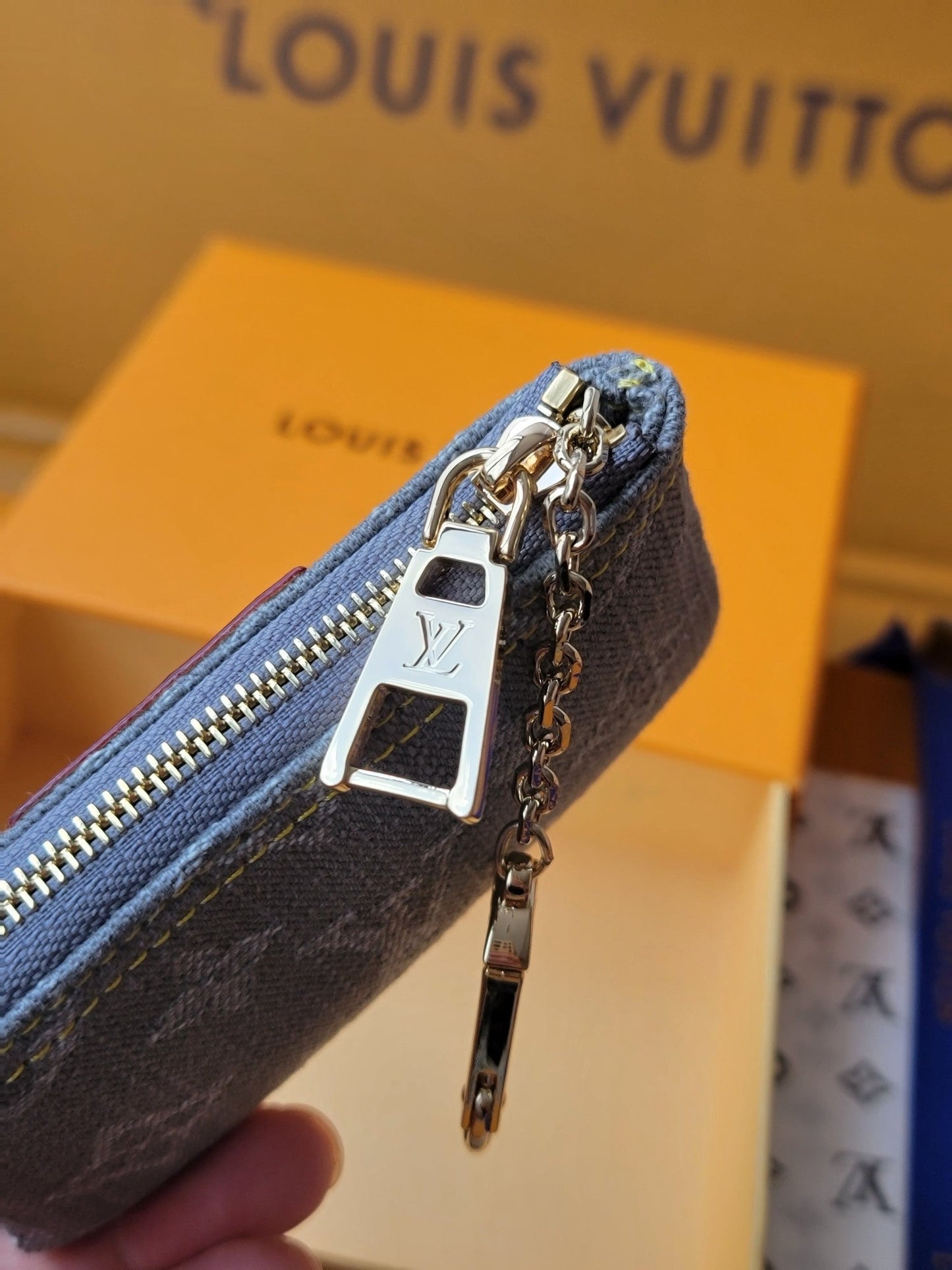 LV Key Pouch Grey Monogram Denim - Light GHW mysite
