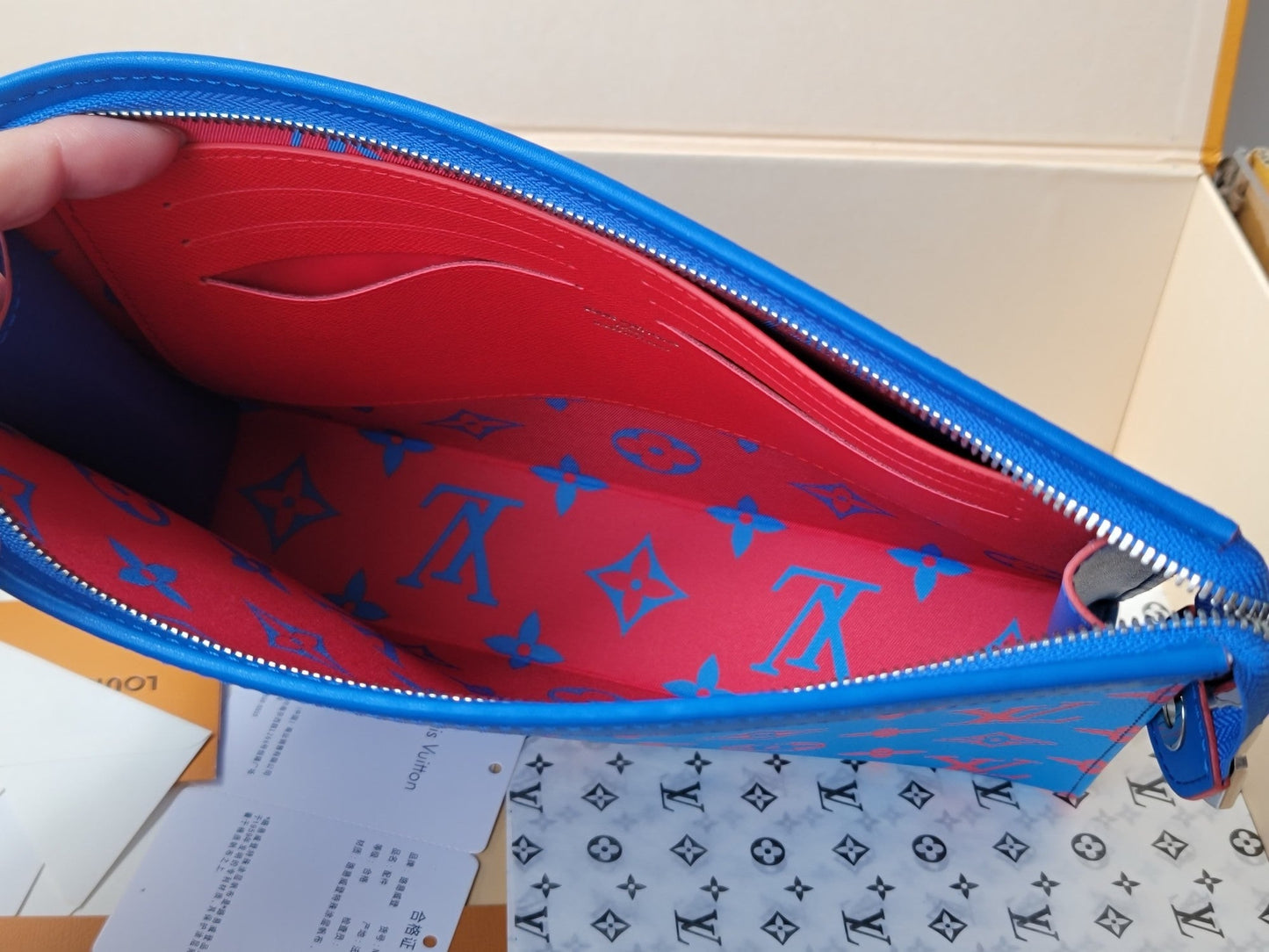 LV M14692 Pochette Voyage Blue Red Monogram Glow Canvas & Cowhide mysite