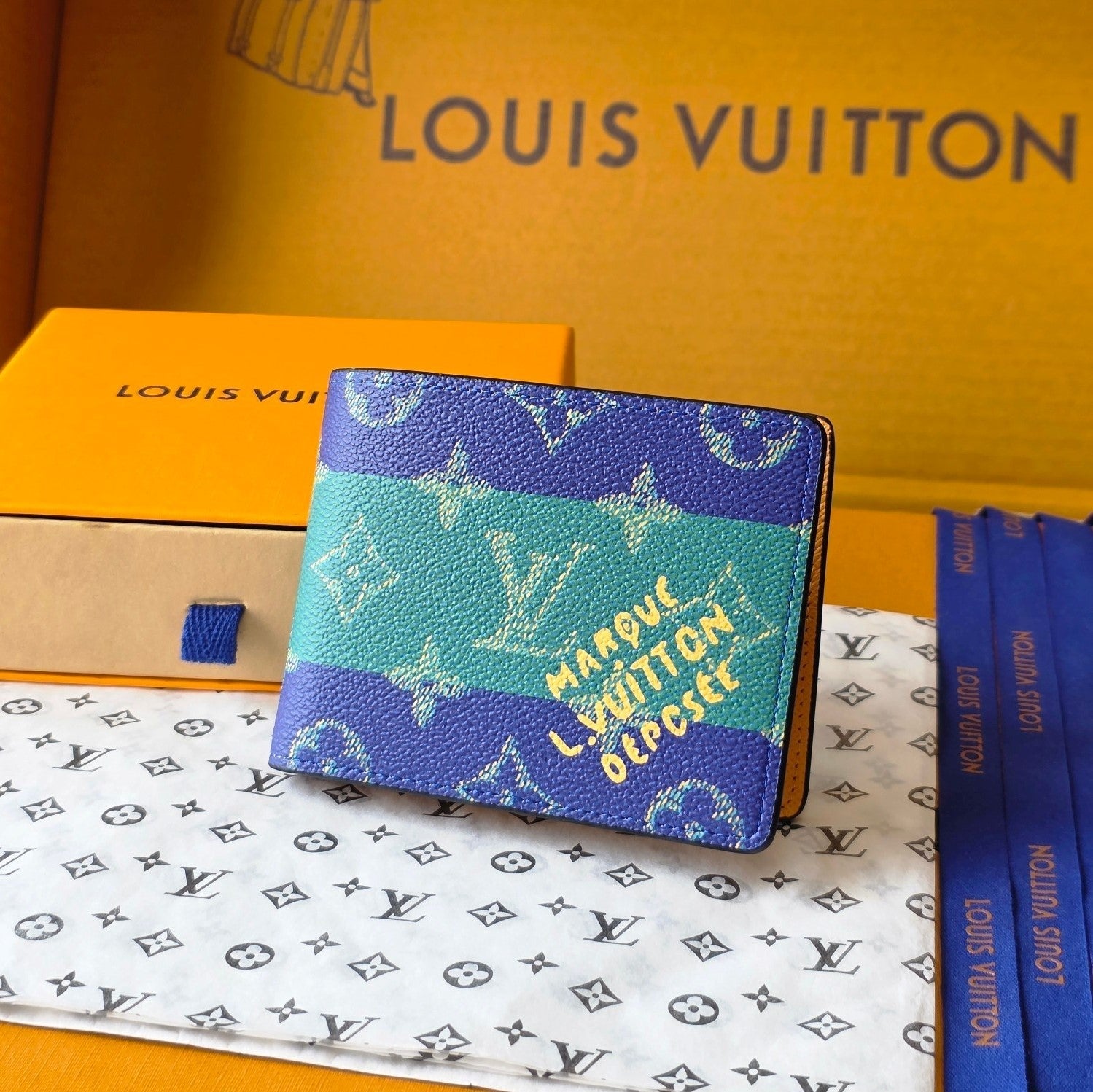 LV M25795 Multiple Wallet Dark Blue Teal Green Cowhide mysite