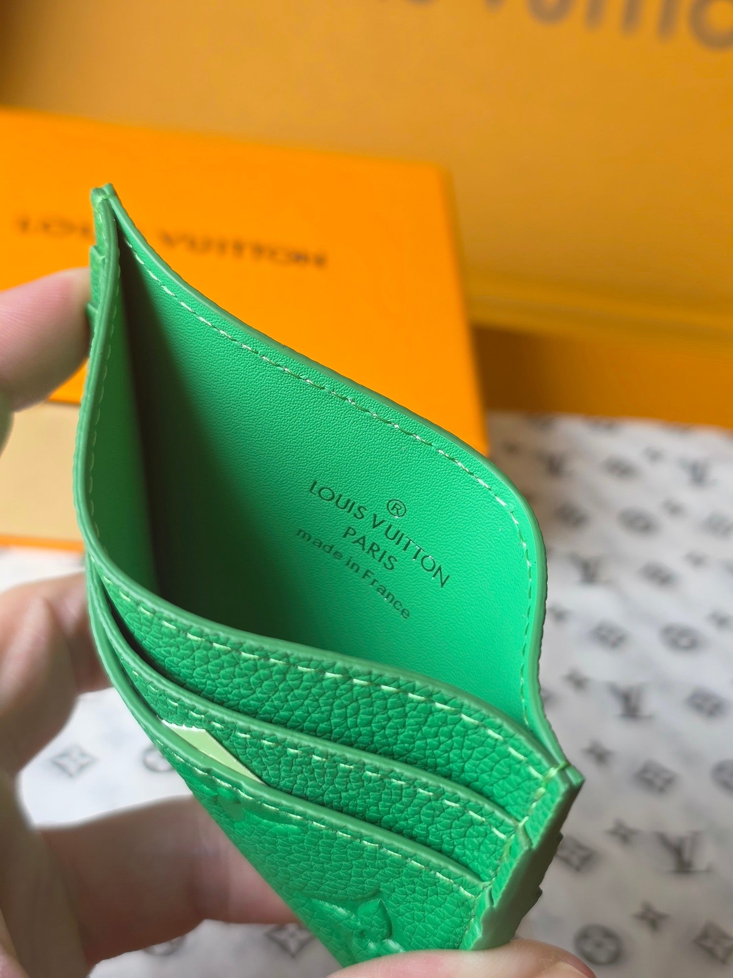 LV M25998 Double Card Holder Bamboo Green Taurillon Monogram leather mysite