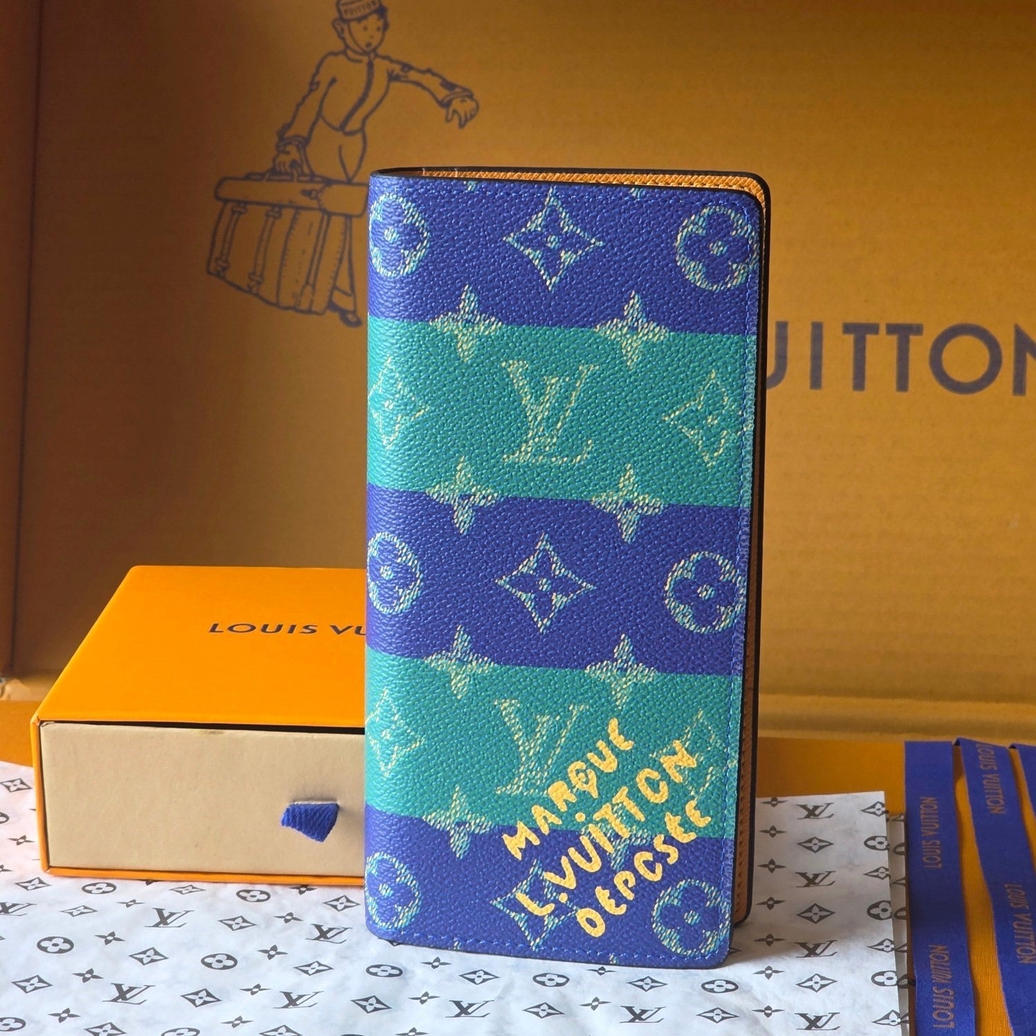 LV Brazza Wallet Dark Blue Teal Green Cowhide mysite