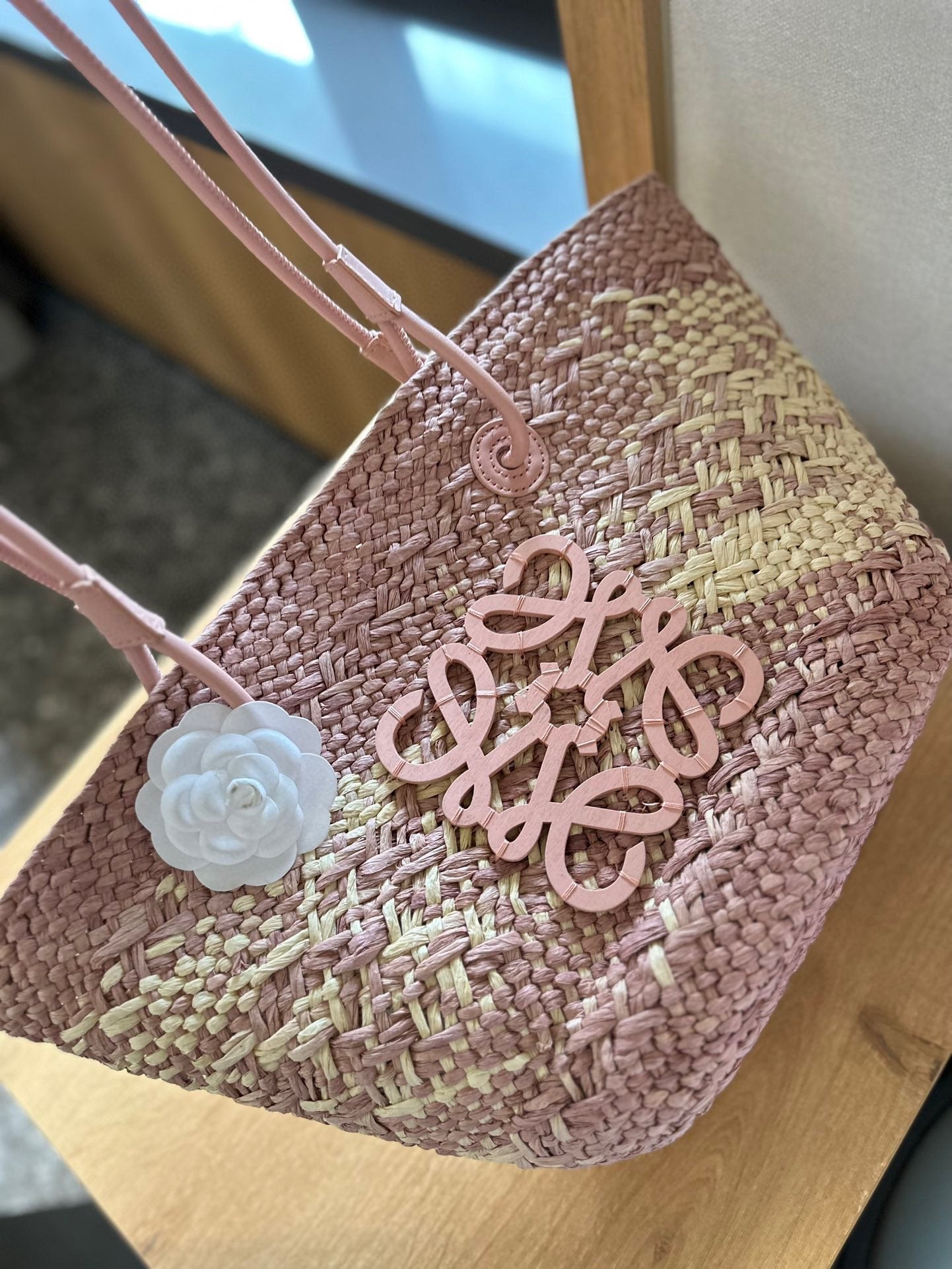 LOE SMALL ANAGRAM BASKET 28 BAG IN TURKISH ROSE IRACA PALM AND CALFSKIN mysite