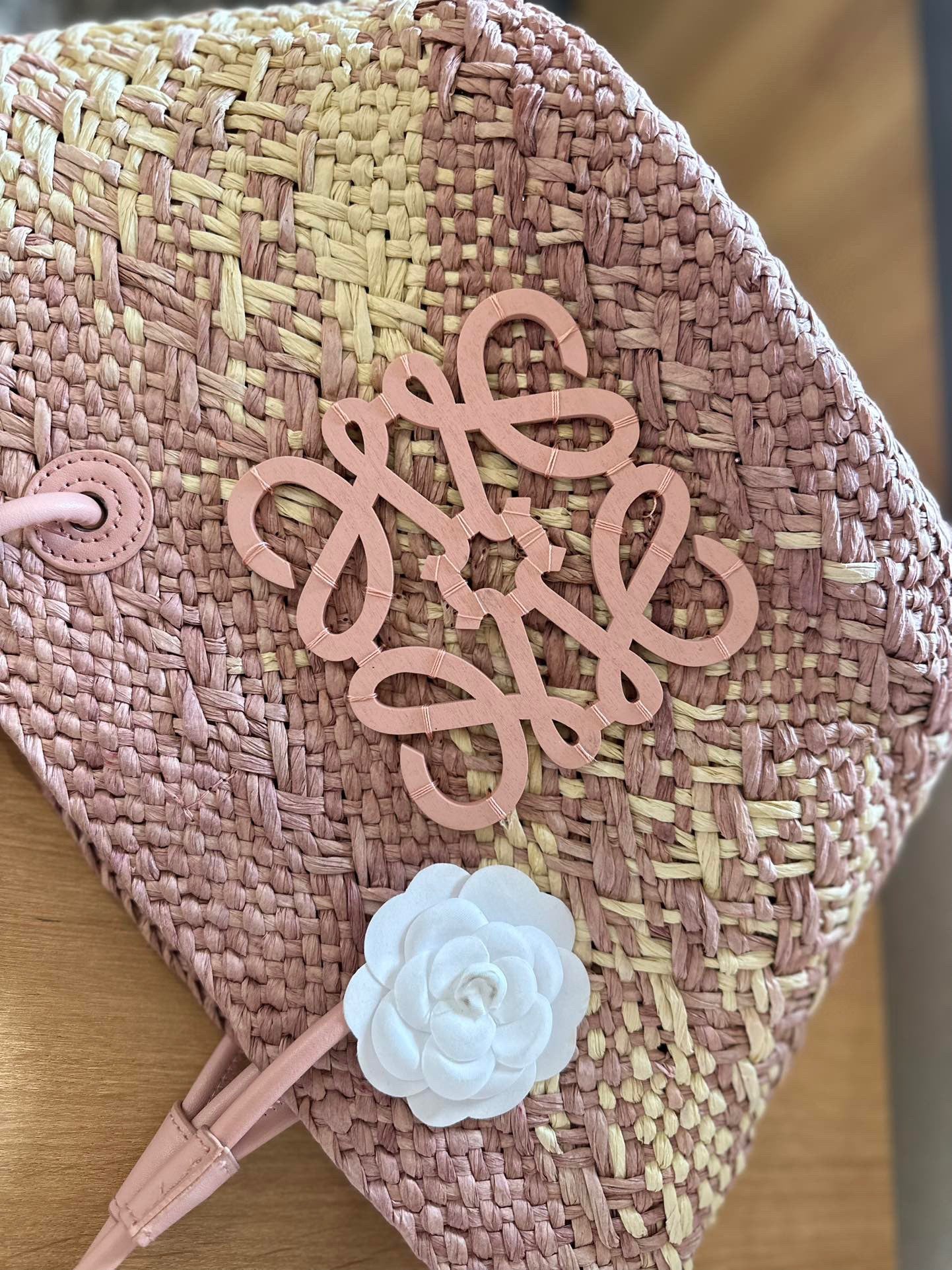 LOE SMALL ANAGRAM BASKET 28 BAG IN TURKISH ROSE IRACA PALM AND CALFSKIN mysite