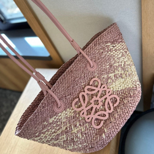 LOE SMALL ANAGRAM BASKET 28 BAG IN TURKISH ROSE IRACA PALM AND CALFSKIN mysite