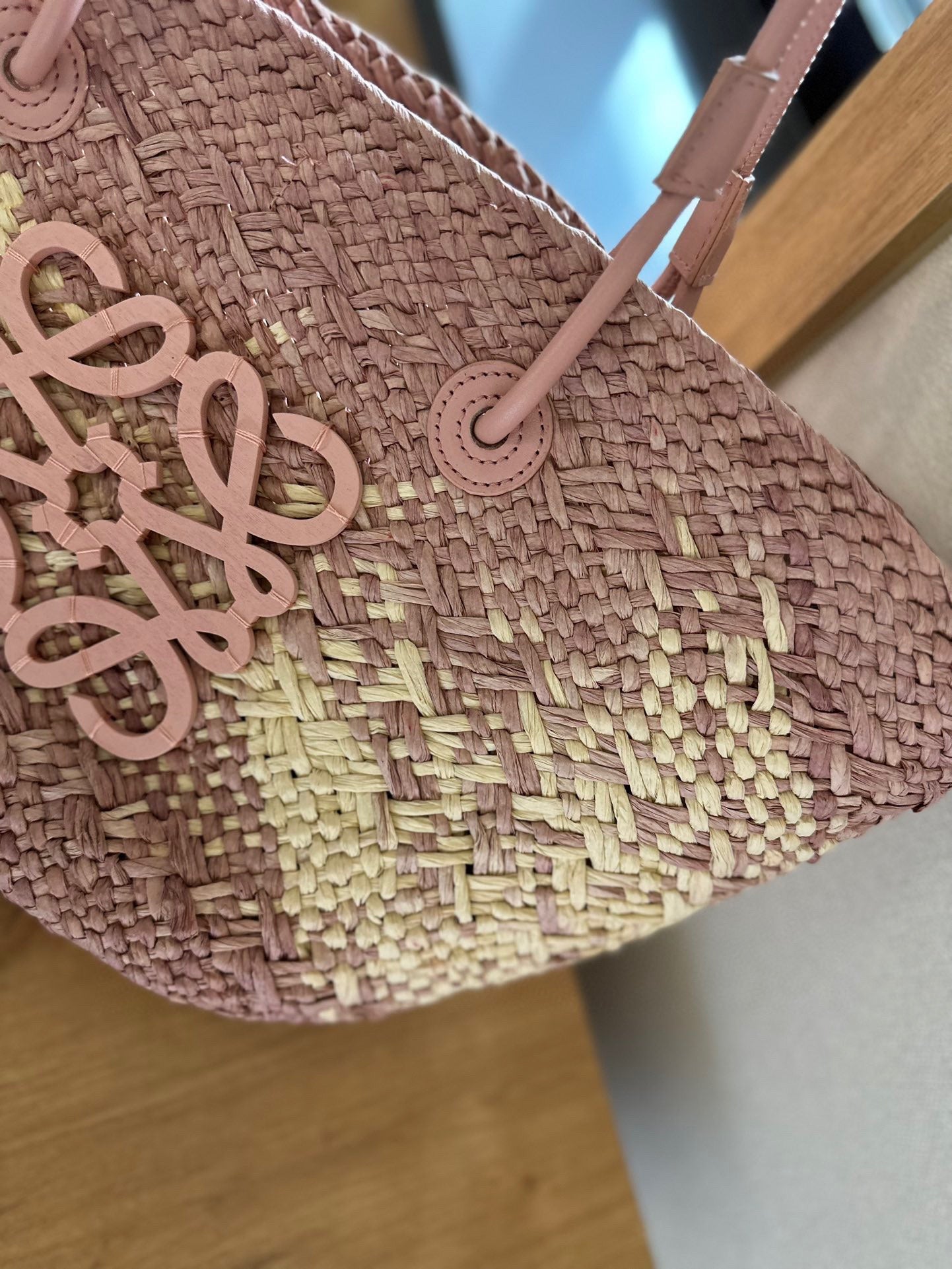 LOE SMALL ANAGRAM BASKET 28 BAG IN TURKISH ROSE IRACA PALM AND CALFSKIN mysite