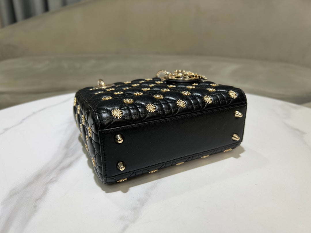 CD Lady Dior Black Cannage Lambskin with Gold-Finish Butterfly Studs mysite