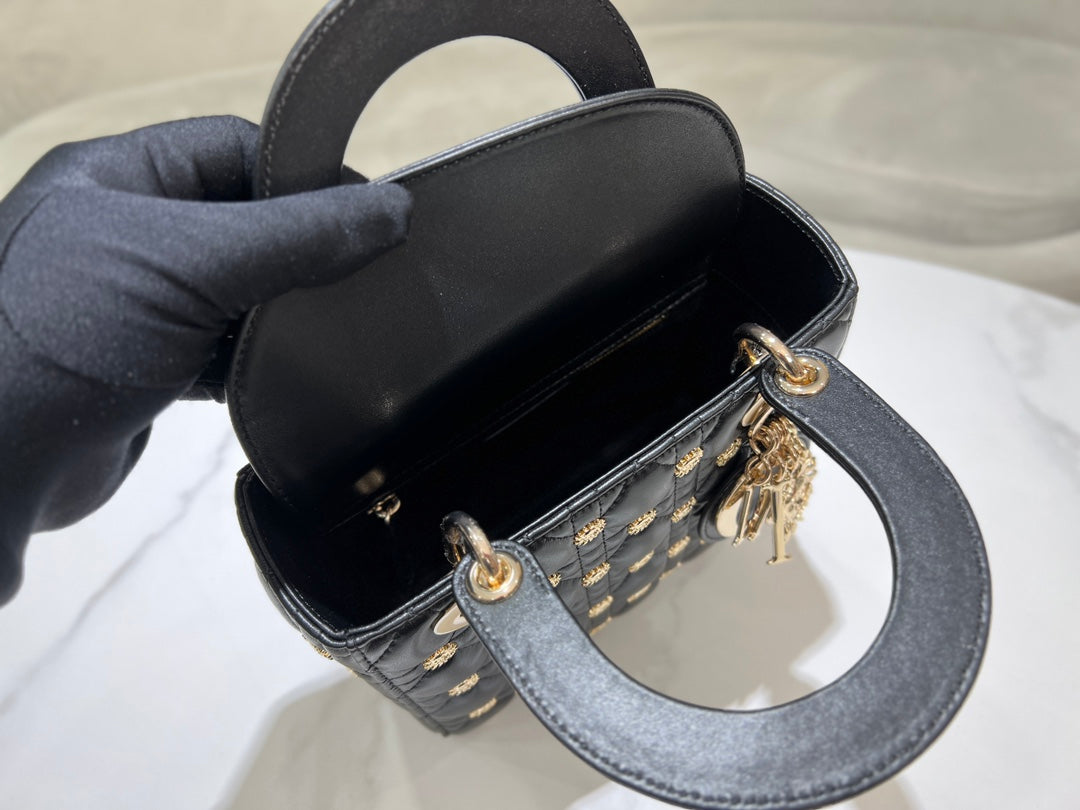 CD Lady Dior Black Cannage Lambskin with Gold-Finish Butterfly Studs mysite