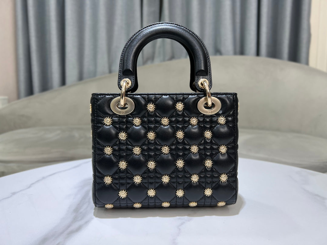 CD Lady Dior Black Cannage Lambskin with Gold-Finish Butterfly Studs mysite
