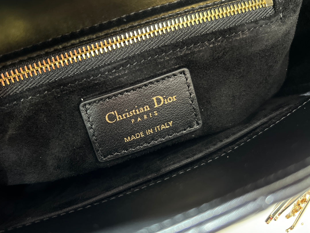 CD Lady Dior Black Cannage Lambskin with Gold-Finish Butterfly Studs mysite