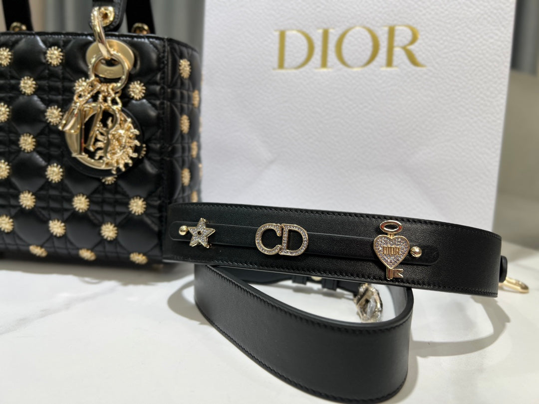 CD Lady Dior Black Cannage Lambskin with Gold-Finish Butterfly Studs mysite