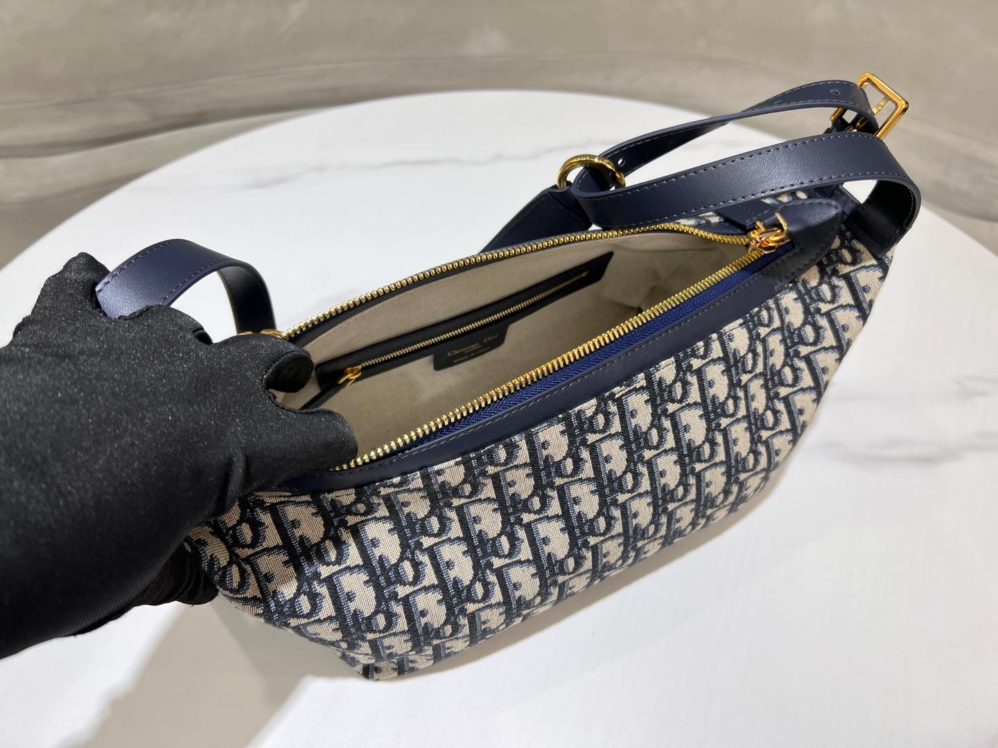 CD Jacquard Hobo Bag 23 With Chain Dark Blue White Canvas mysite