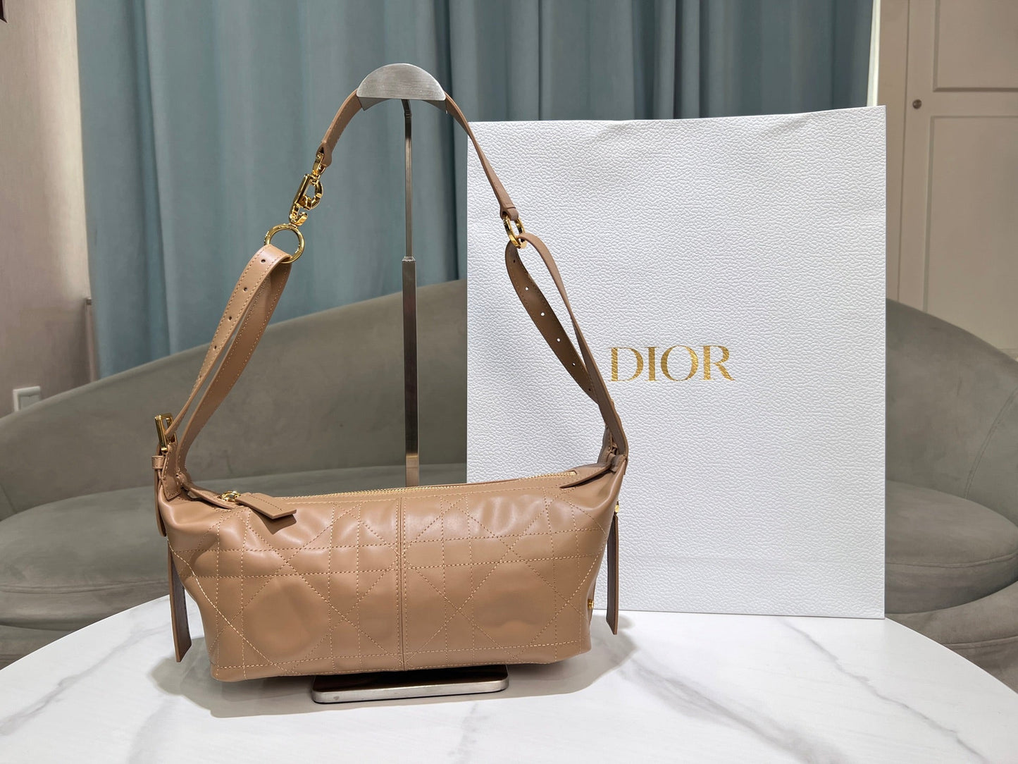 CD Hobo Bag 23 With Chain Nude Pink-Beige Calfskin mysite