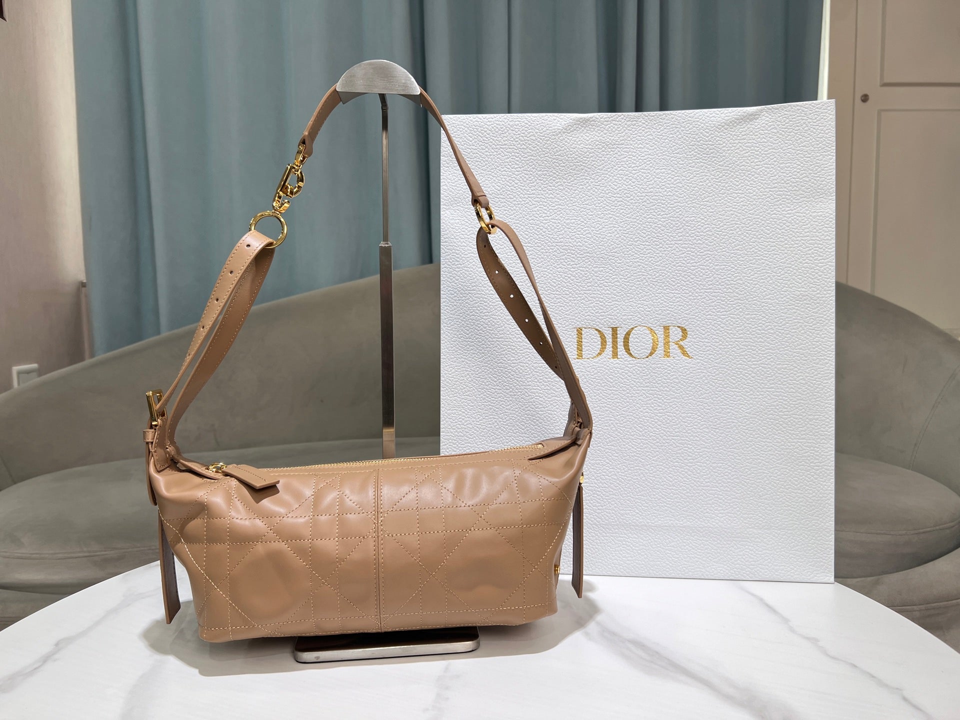 CD Hobo Bag 23 With Chain Nude Pink-Beige Calfskin mysite