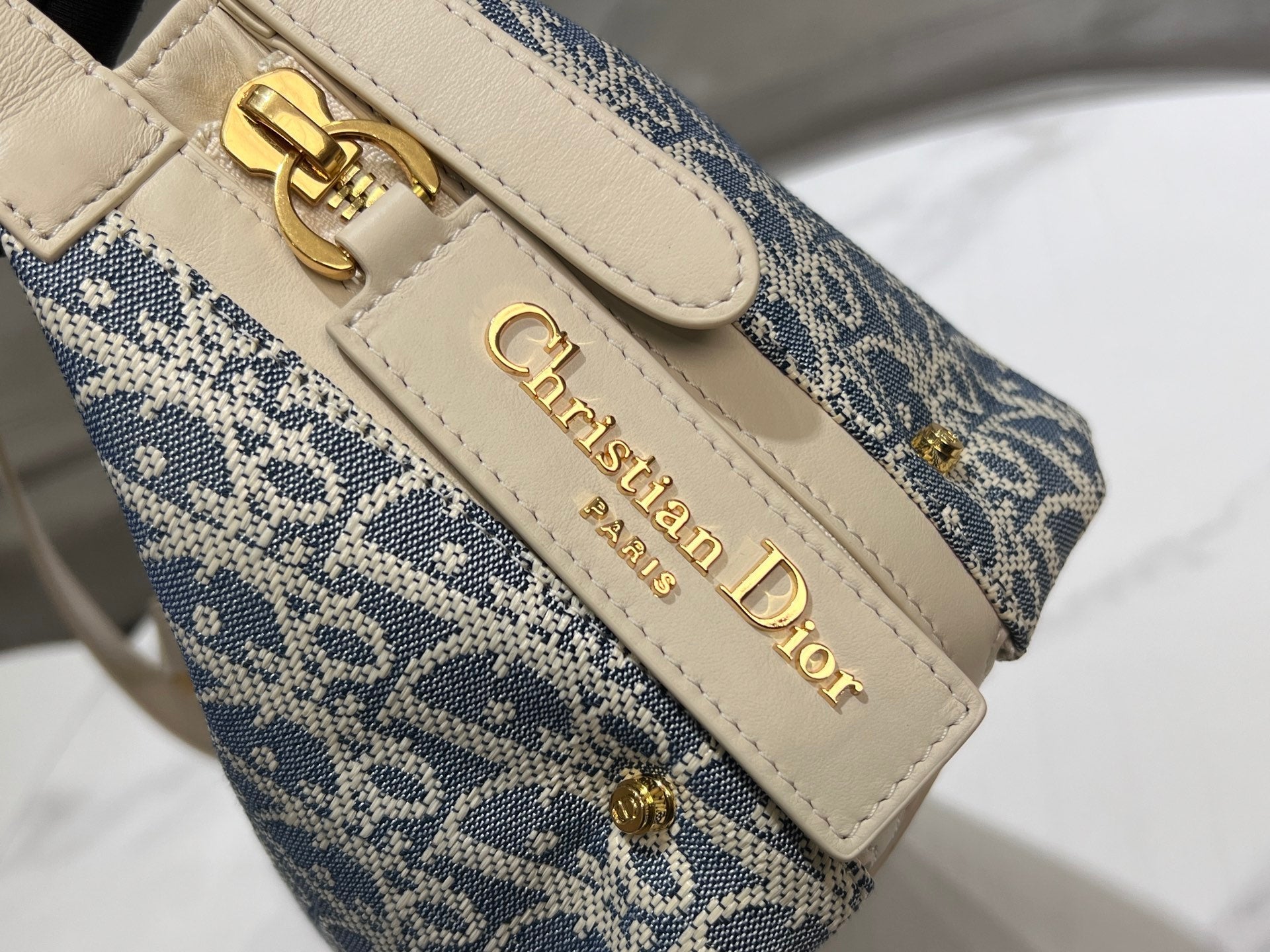 CD Jacquard Hobo Bag 26 With Chain Blue White Canvas mysite