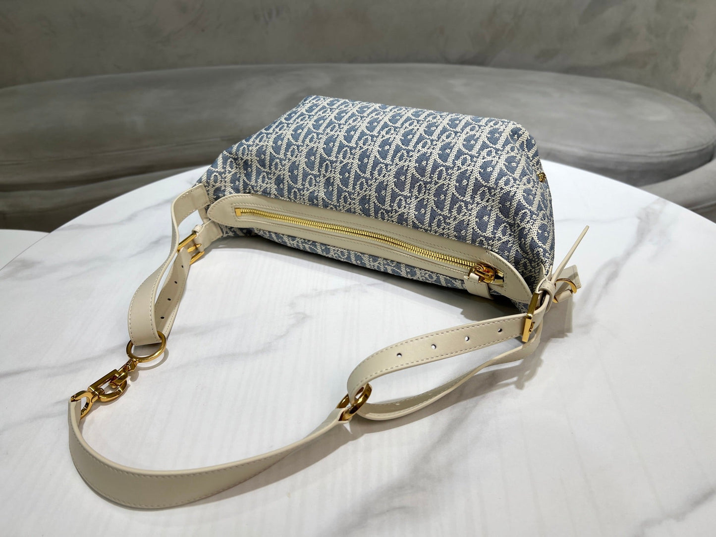 CD Jacquard Hobo Bag 26 With Chain Blue White Canvas mysite