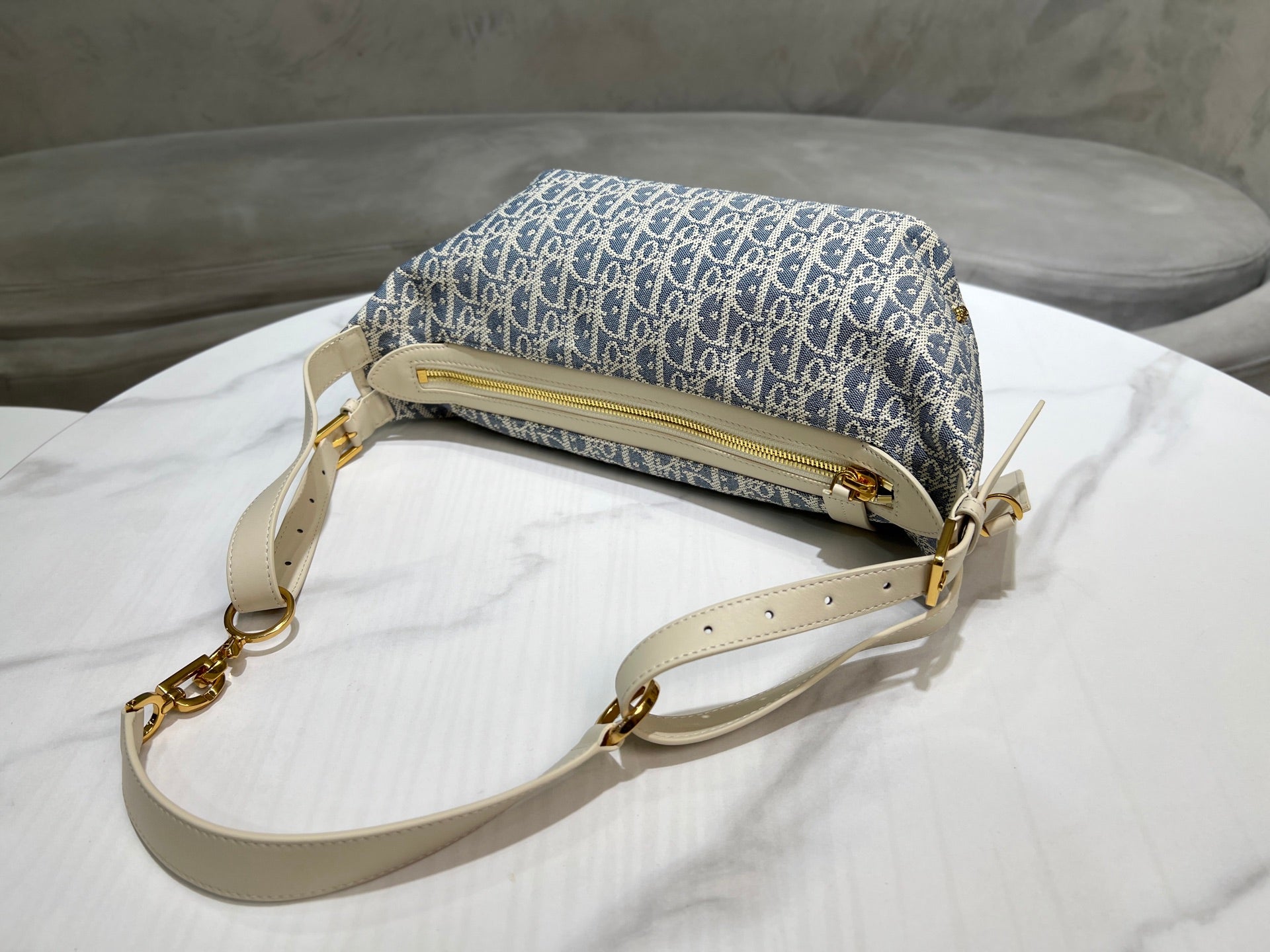 CD Jacquard Hobo Bag 26 With Chain Blue White Canvas mysite