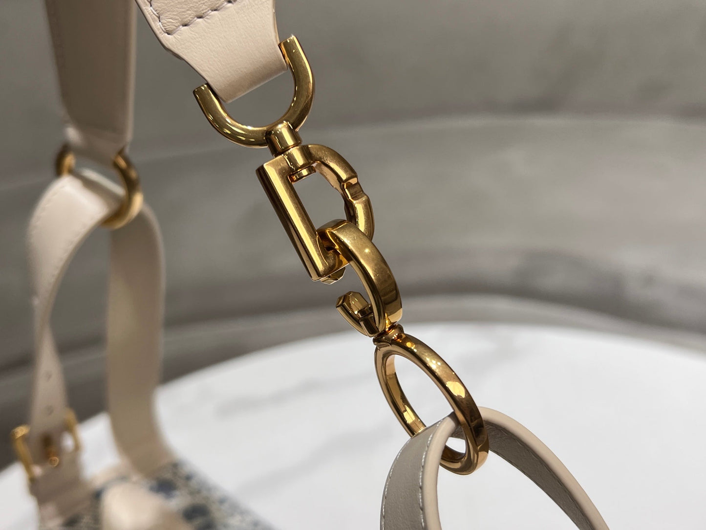 CD Jacquard Hobo Bag 26 With Chain Blue White Canvas mysite