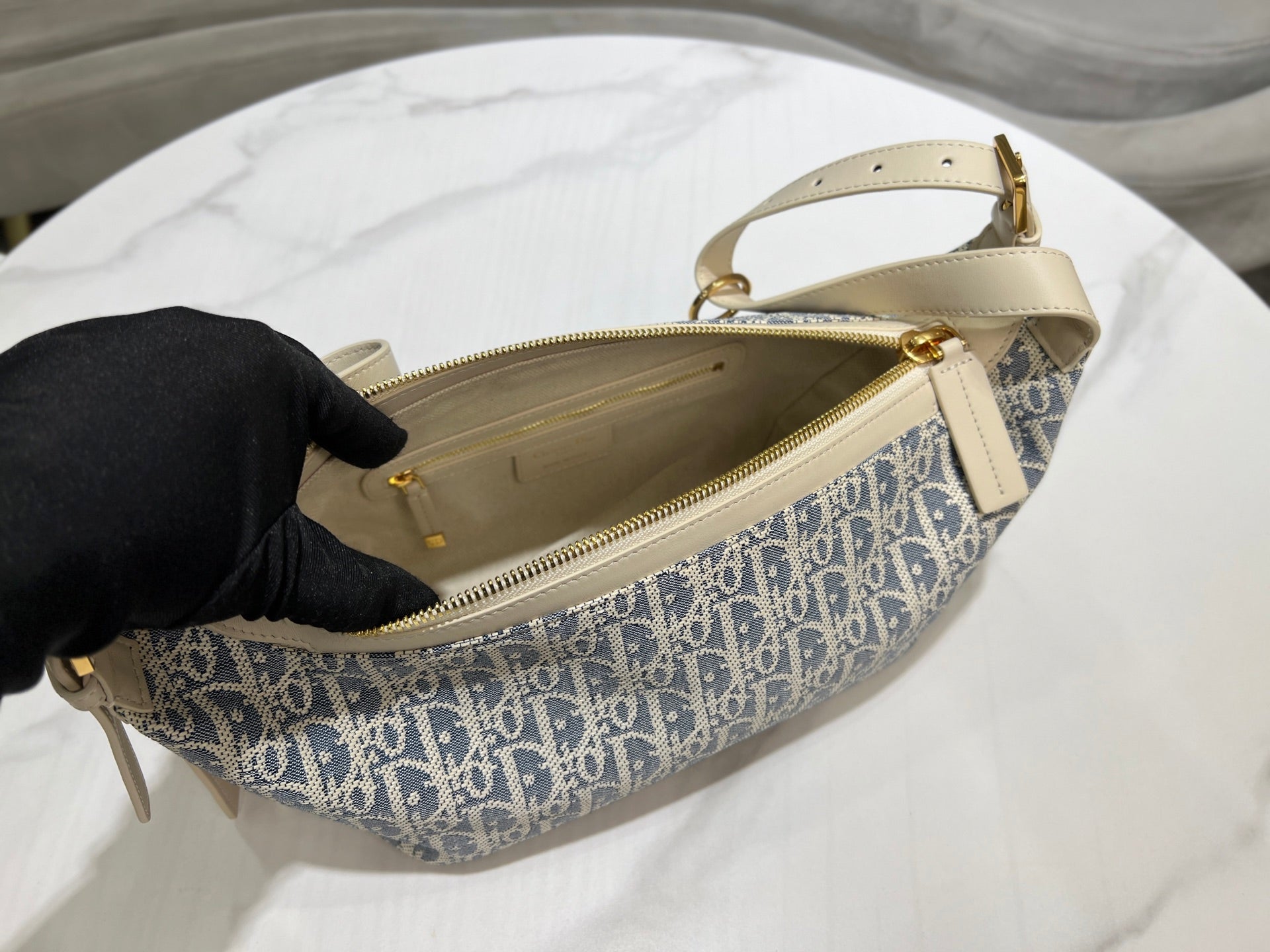 CD Jacquard Hobo Bag 26 With Chain Blue White Canvas mysite