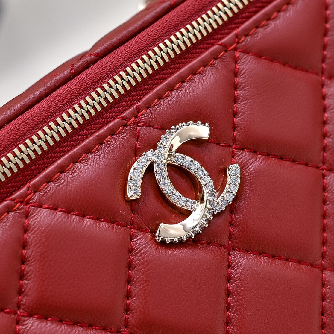 CC 24K Vanity Top Handle 17cm Red Lambskin Silver Hardware mysite