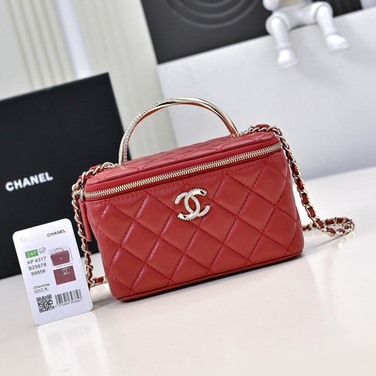 CC 24K Vanity Top Handle 17cm Red Lambskin Silver Hardware mysite