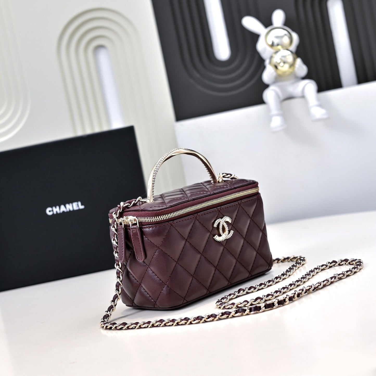 CC 24K Vanity Top Handle 17cm Burgundy Lambskin Silver Hardware mysite
