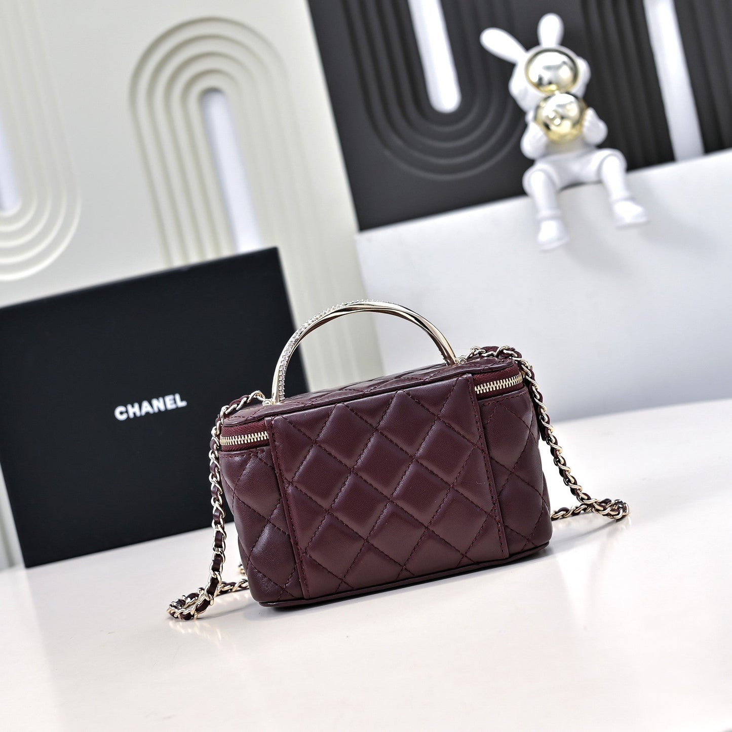 CC 24K Vanity Top Handle 17cm Burgundy Lambskin Silver Hardware mysite