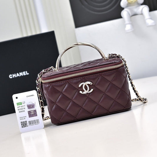 CC 24K Vanity Top Handle 17cm Burgundy Lambskin Silver Hardware mysite