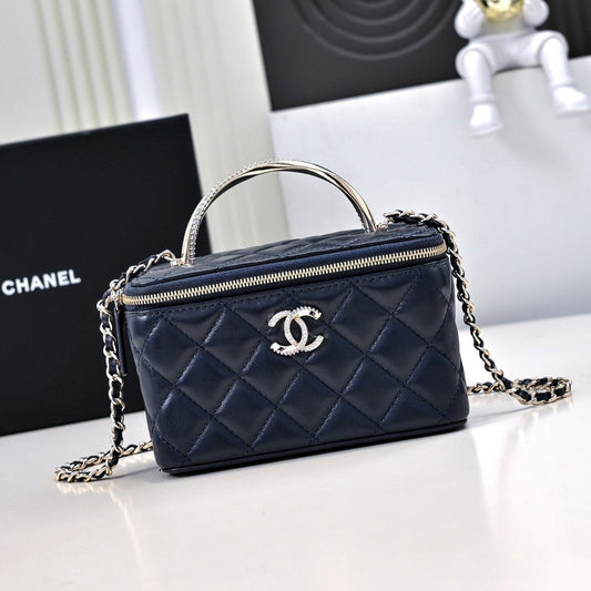 CC 24K Vanity Top Handle 17cm Blue Lambskin Silver Hardware mysite